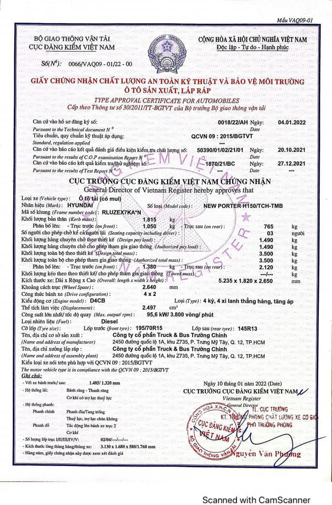 THONG SO HYUNDAI H150 THÙNG BẠT