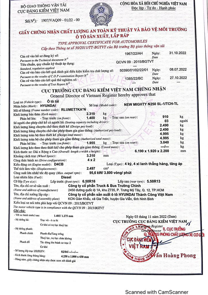 ATKT hyundai n250sl thùng lửng